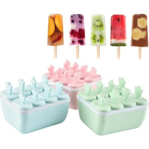 8 Grids Reusable Frozen Ice Cream Mould For Popsicle DIY Ice Cream Maker Fruit Juice Dessert Homemade with Sticks Popsicle Tools