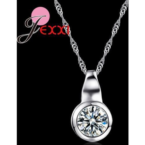 Trendy Fashion Simple 925 Sterling Silver Big Zirconia CZ Circle Drop Necklace For Women Best Gift Elegant Jewelry
