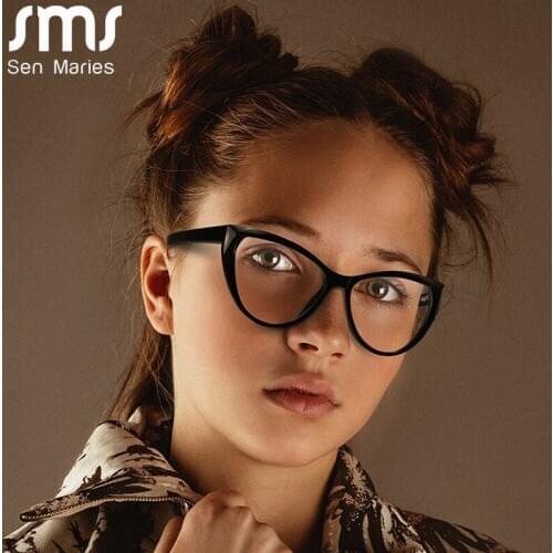 Fashion Cat Eye Anti-Blue Glasses Women Flat Lenses TR90 Clear Lens Eye Protection Myopia Prescription Optical Eyeglasses