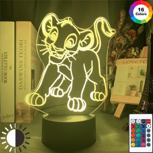 Disney The Lion King Simba LED 3D Night Lamp Colorful USB LED Night Light for Children 3D Illusion Bedroom Table Light Xmas Gift