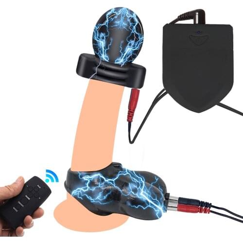Electric Shock Glans Trainer SM Male Masturbator Scrotum Bondage Massage Chasity Cage Wireless Remote Control Sex Toys BDSM