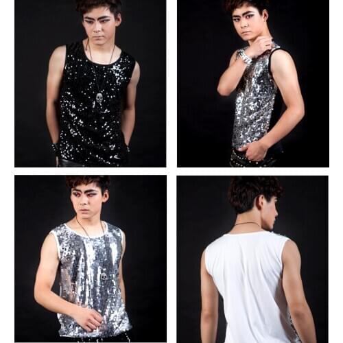 Nightclub Male Singer Ds Slim Sequined Vest Costume Nightclub Bar Fashion Stage Mens Vest Casual Mens Sleeveless Suit Vest 2020