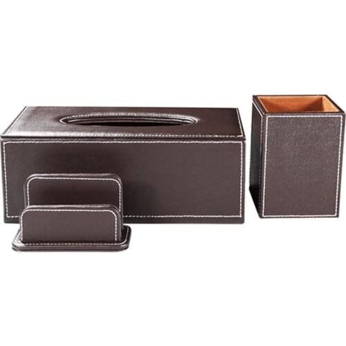 Modern Style Office Desktop Stationery Desk Organizer Set Include Tissue Box Case Pen Holder Business Card Holder Stand T101