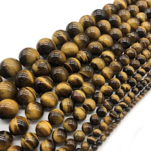 Natural Stone Deep Yellow Gold Loose Beads Round Tiger Eye DIY Beaded for Women Jewelry Making Bracelets Necklaces J137