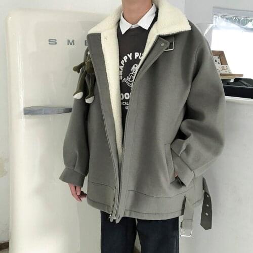 Autumn Winter Clothing Lamb Wool Coat Mens Tide Brand Korean Boys Cotton-Padded Jacket Men Plus Cashmere Male Clothing 2021 New