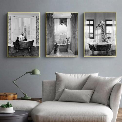 Black White Giraffe Panda Elephant Fashion Poster Canvas Painting Africa Animal Vintage Picture Home Bathroom Decor Cuadros