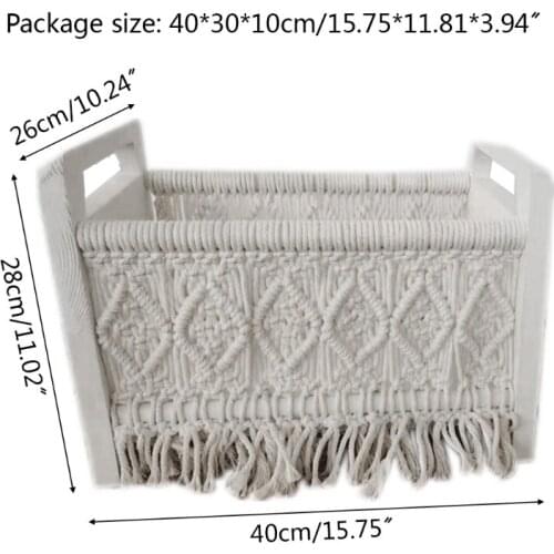Newborn Posing Mini Bed Baby Photo Shooting Props Cotton Rope Weave Wooden Crib