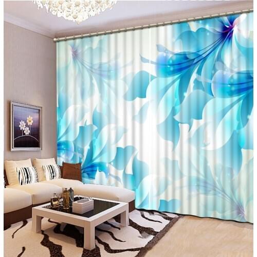 Customized size Luxury Blackout 3D Window Curtains For Living Room blue room curtains flower lily curtains