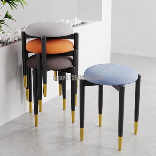 Light luxury stool household simple modern round stool small chair living room fabric net red lazy makeup low stool dressing tab