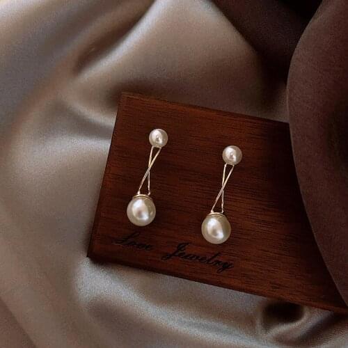 Real Gold Plating 925 Silver Needle Cross Pearl Earrings Korean Simple Temperament Earrings Fashion Lady Earrings