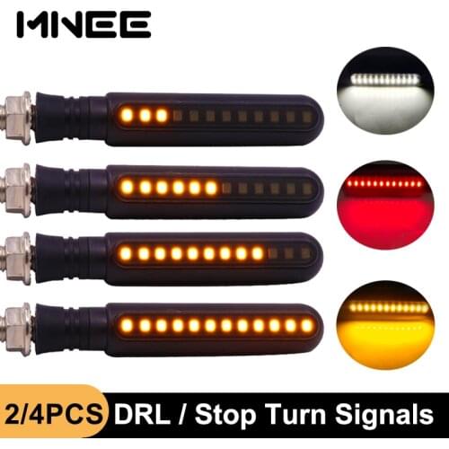 4PCS LED Turn Signals Motorcycle Red Stop Signal Light Flowing Water Flashing Lights Tail Flasher/Running Blinker DRL Day Light