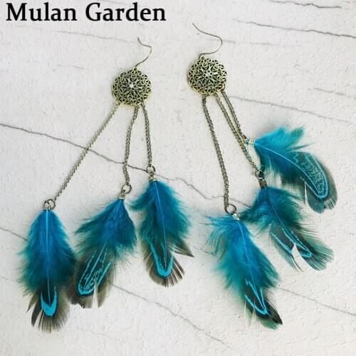 M&G Vintage Boho Long Feather Earrings Handmade Tribal Chic Pendant Ethnic Tassel Earring Women Jewelry Accessories Gift Friend