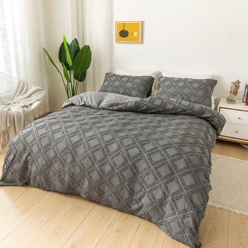 All Season Bedding Set Solid Color Square Jacquard Bed Set Bedclothes 200x230cm Queen King Duvet Cover Pillowcase Set