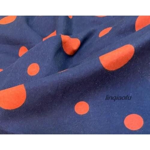 High-end pure cotton brushed blue bottom red circle garment fabric