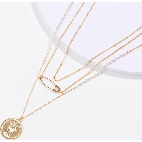 Paperclip Coin Pendants Necklaces for Women Gold Color Simple Layered Necklace Female 2019 Fashion Jewelry Delicate Pearls Chain