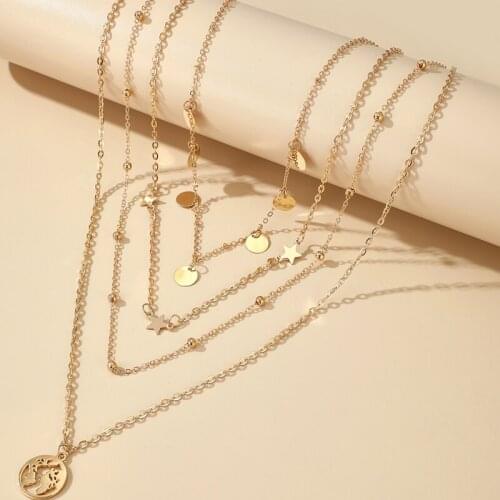Tocona Bohemian Map Pendant Neckalce for Women Star Wafer Multilayer Sweater Chain Party Jewelry Accessories Collar 15130