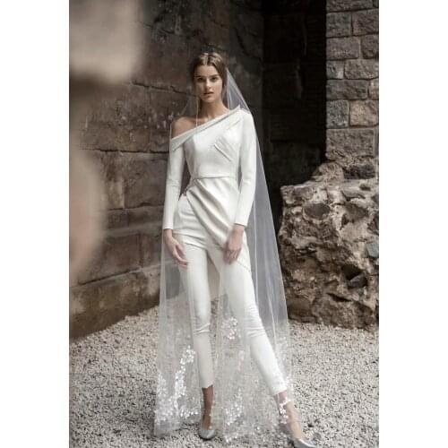 2020 Elegant Bridal Pants Suit Long Sleeve Wedding Dresses Bohemian Two Pieces Ankle Length Wedding Gowns Boho Vestidos De Novia
