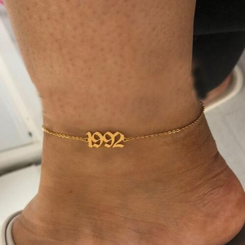 1980-2000 Stainless Steel Number Anklet Unique Design Birthday Year Anklet Leg Bracelet Fashion Jewelry for Women Best Gift