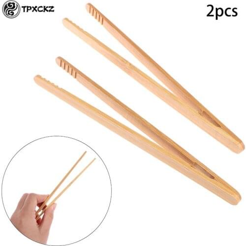 2Pcs Bamboo Tongs Wood Food Toast Salad Tongs Toaster Bacon Sugar Ice Tea Tong Clip For Cooking Baking Barbecue