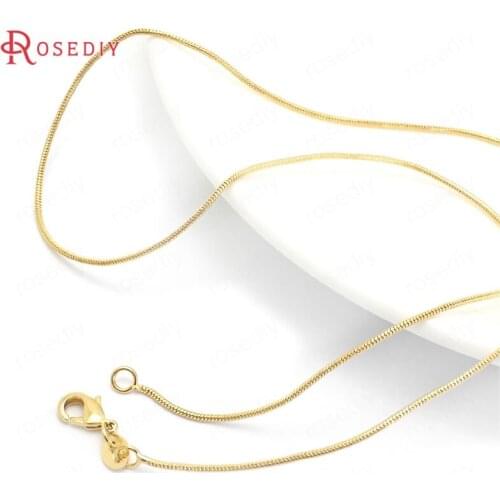 37909)2PCS 45CM 24K Gold Color Copper with Lobster Clasps Finished Necklace Chains Jewelry Making Supplies Diy Accessories