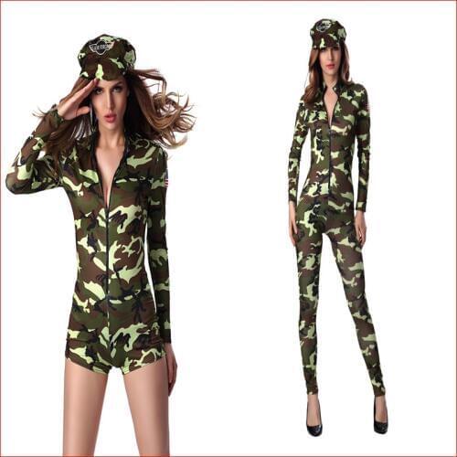 2018 Sexy Adult Women Warrior Soldier Costume Female Army Officer Camouflage Color Bodysuit Sexy Party Costumes Soldier Jumpsuit
