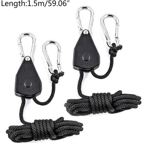 2021 New 2pcs 1/8" Pulley Rope Ratchet 150lb Heavy Locking Hanger Lifting Lanyard for Tent Room Fan Grow Plant Camping Hiking