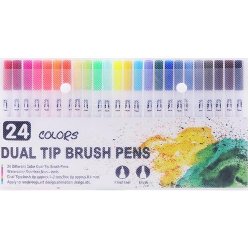 24 Colors Dual Tip Brush Marker Pen Color Marker Set Water-Based Color For Liner Sketch Drawing Book Note Art Dropshipping