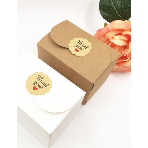 24Pcs/Lot 9x6x6cm Kraft Paper Card Box With Flower-shape Printed Thank You Heart Paper Sticker For Cake Cookie Gift Packing Box
