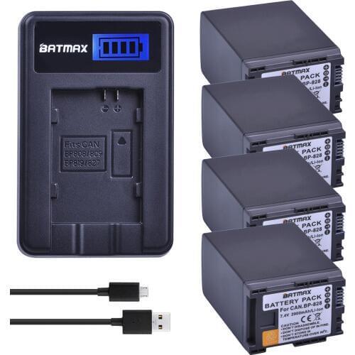 4Pcs 2900mAh BP-828 BP 828 Battery + LCD USB Charger for Canon VIXIA GX10, XF400, XF405, HFG20, HFG30, HFG40, HFM30, HFM31, HFM3