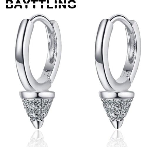 BAYTTLING 925 Silver Sweet and Cubic Zircon Stereo Conical Earrings For Women Wedding Fashion Jewelry Gifts