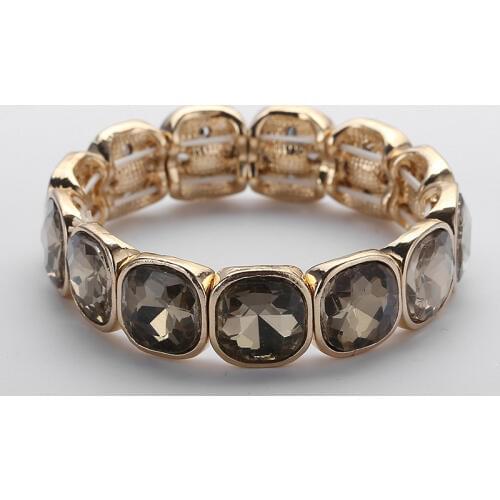 Free shipping new arrival fashion shiny big square grey brown white crystal bracelet alloy stretch bracelet 4 color available