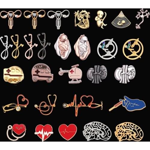 Free Shipping Wholesale 10Pcs/Lot Medical Brooch Stethoscope Electrocardiogram Heart Shaped Pin Badge Nurse Doctor Jewelry Gift