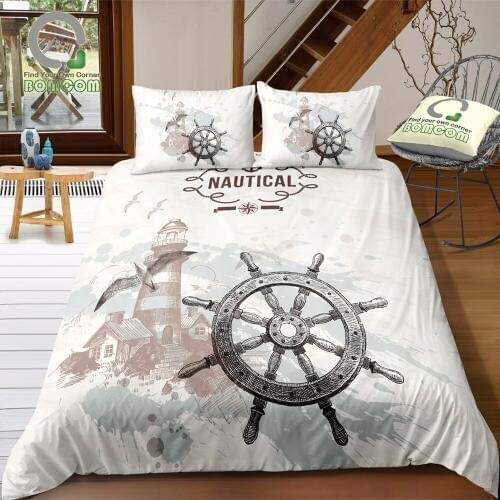 BOMCOM 3D Digital Printing Sketch Style Rudder and Lighthouse 3-Piece Duvet Cover Sets All Sizes 100% Microfiber, Hand Drawn