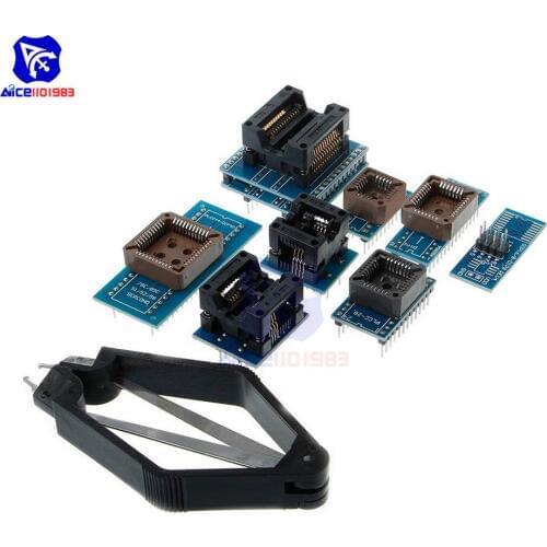 Diymore 8 PCS Programmer Adapters Socket Kit SOP8+SOP16 +PLCC32 +PLCC44 Adapter for TL866CS TL866A EZP2010 RT809H Programmer