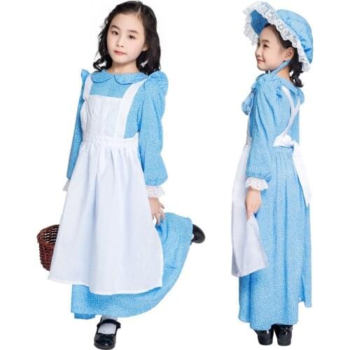 Girls Halloween Carnival Historical Arlenes Costumes California Costumes Pioneer Girl Child Kids Costume Fancy Dress Role-Play
