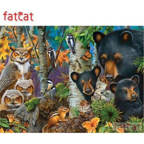 FATCAT 5D DIY Diamond Painting Bear Owl bird Full Diamond Embroidery Cross Stitch Mosaic Animals Needlework Home Decor AE1404