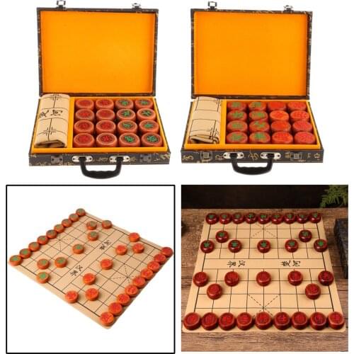 Chinese Chess Set Portable Travel Traditional Strategy and Skill Board Game with Wood Case Chess Gifts