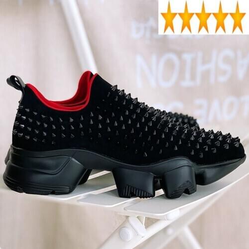 Fashion Mens Stretch Fabric New Slip On Platform Handmade Studded Leisure Jogging Sneakers Harajuku Rivet Increasing Shoes