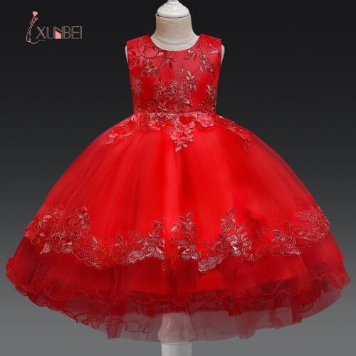 Cute Sleeveless Flowers Girl Dresses Tulle Bow Appliques Princess Wedding Party Lace Ball Gown Girls First Communion Clothing