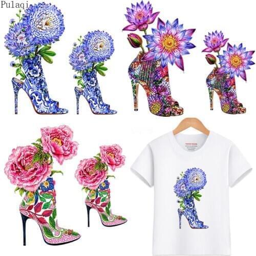 Pulaqi Fashion Vintage Shoes Patch Thermal Sticker On Clothes Iron On Transfer Patch For Clothing Heat Transfer Patch Applique
