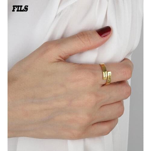 Fils custom carved name stainless steel open ring double name couple ring men and women fashion jewelry friendship gift