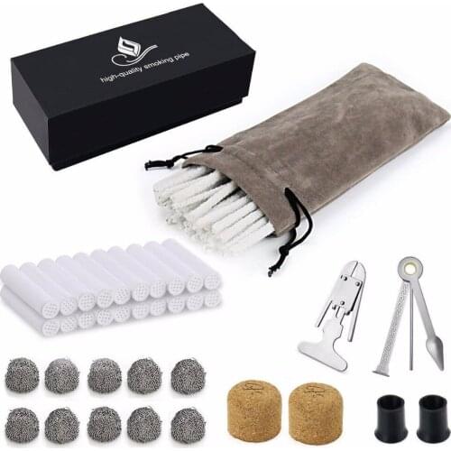 Smoking Pipe Accessories Kit - 10 Metal Balls, 80Cleaners, 20Filters (9mm), 2Cork Knockers,2Bits,1Pipe Scraper, 1Reamer ,1pouch
