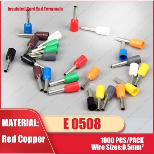 1000PCS AWG#22 E0508 Ferrule Terminal Cord End Terminal Copper Brass Wire Copper Insulated Crimp Connector Cord Pin End Terminal