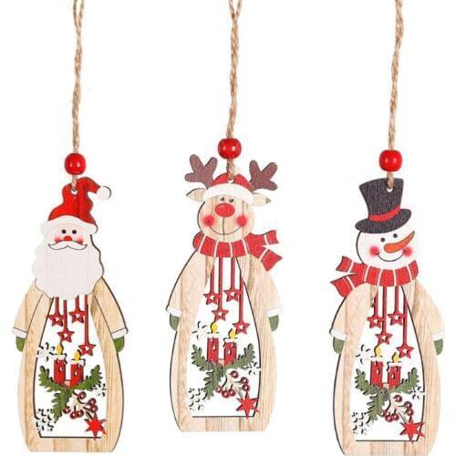 New Christmas Pendants Hollow Wooden Craft Santa Claus Snowman Elk Tree Drop Ornament New Year Home Festival Party Decoration