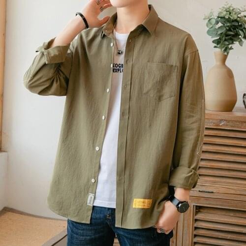 Plus Size 4XL-M Autumn Winter New 100% Cotton Long Sleeve Shirt Men Clothing Simple Loose Casual Chemise Homme Streetwear Sale