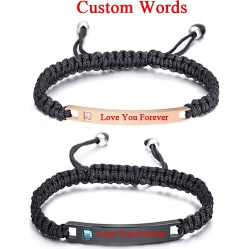Personalized Weave Couple Bracelet Titanium Steel Engraved Name/Inspirational Text Date Bangle For Wedding Valentines Day Gift