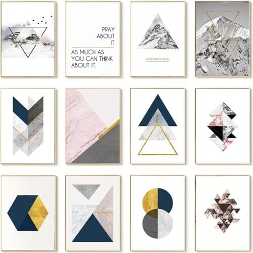 Nordic Poster Home Decor Mountain Peak Landscape Geometric Line Personality Living Room Decoration Painting Core Wall Decor