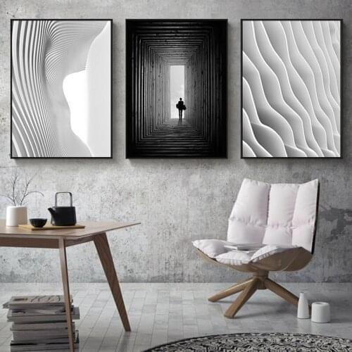 Nordic Black and White Wall Art Canvas Painting Posters Abstract Prints Building Pictures for Living Room Morden Decor