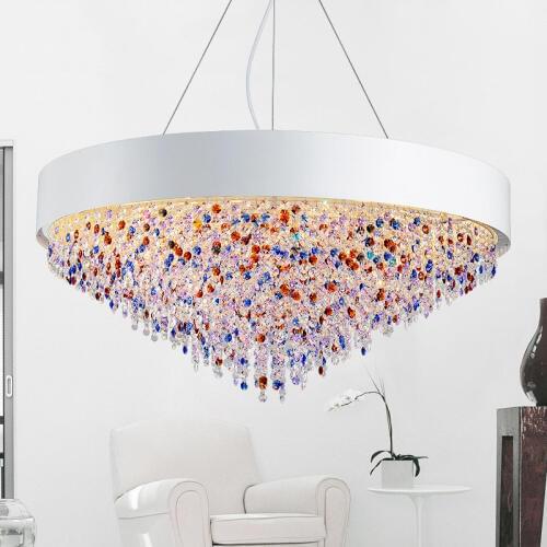 Nordic Crystal Pendant Modern Simple Round Restaurant Lamp Color Crystal LED Pendant Light E14 Base Modern Lighting Fixture