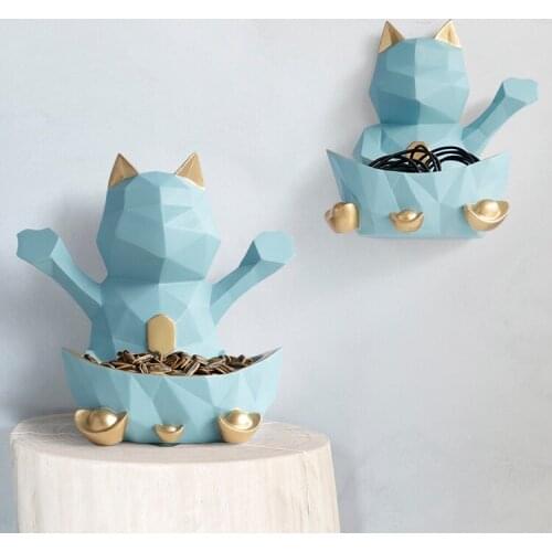 Nordic Wind Lucky Cat Wall Hanging Storage Creative 3D Wall Decoration Pendant Home Wall Prosperous Animal Decorations